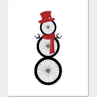 Cycling Snowman (Black/Red) Posters and Art